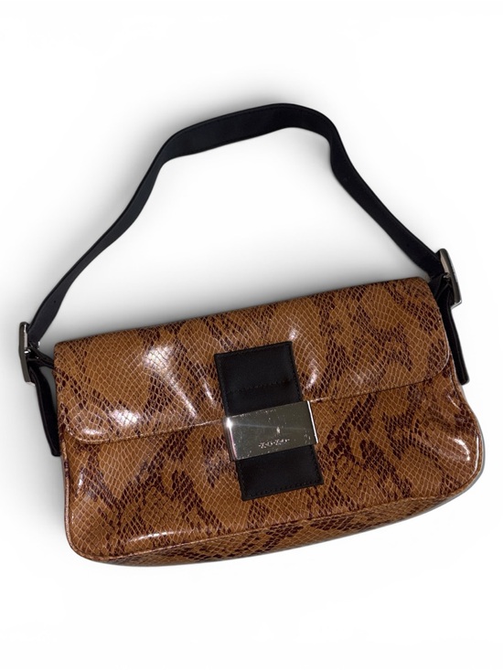 XOXO Handbags - XOXO Brown Snake-Print Shoulder Baguette with Black Strap